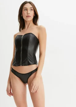 Corsé + tanga de piel sintética (conjunto de 2 piezas)