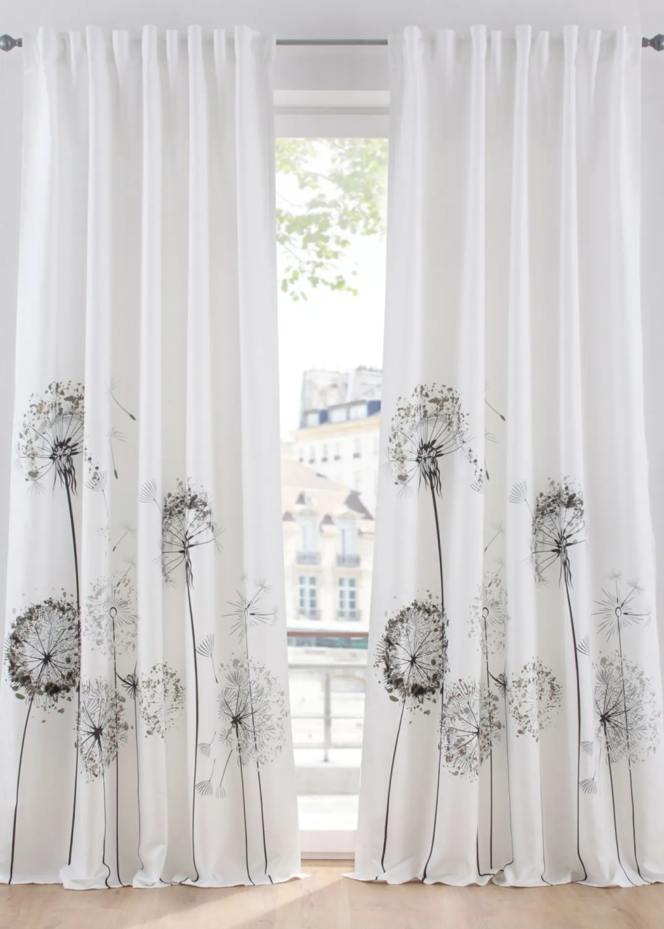 Cortina de microfibra con estampado floral (1 unidad)