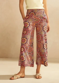 Culotte ancho capri de punto con cinturilla ancha de nido de abeja