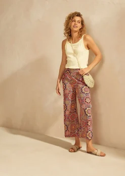 Culotte ancho capri de punto con cinturilla ancha de nido de abeja