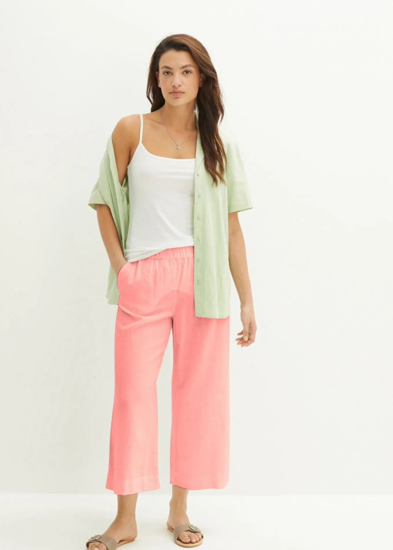 Culotte hasta la pantorrilla de mezcla de lino ligero