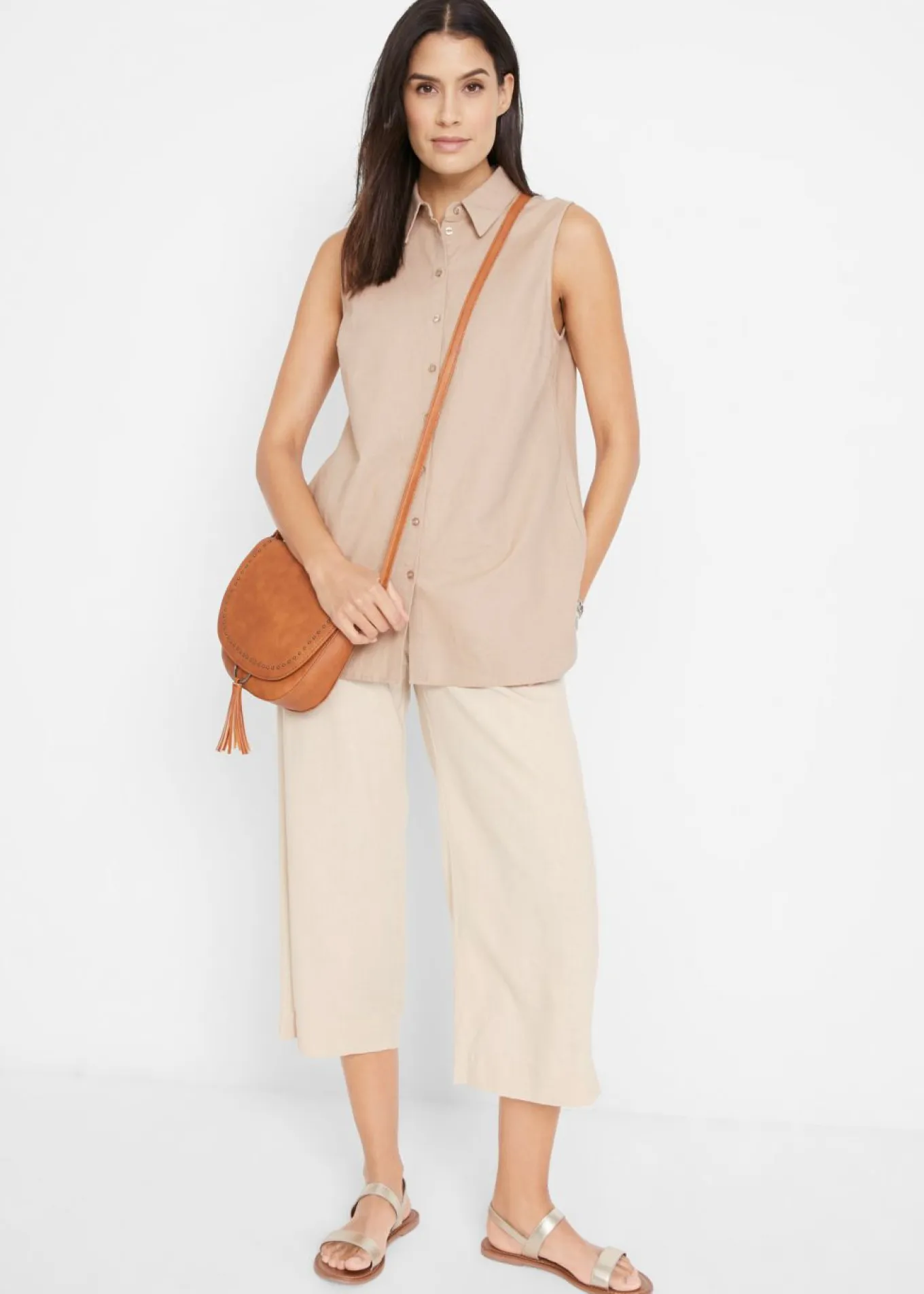 Culotte hasta la pantorrilla de mezcla de lino ligero