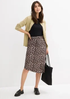 Falda con abertura y estampado de leopardo