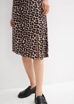 Falda con abertura y estampado de leopardo