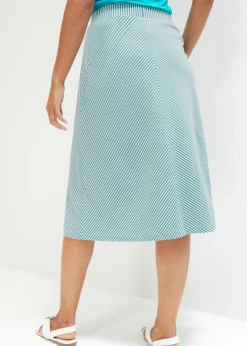Falda de punto con rayas y largo hasta la rodilla