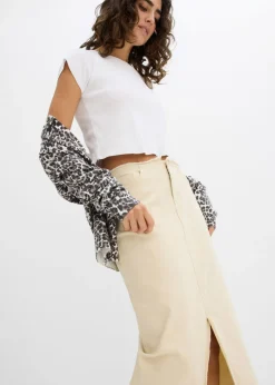 Falda de sarga con flecos