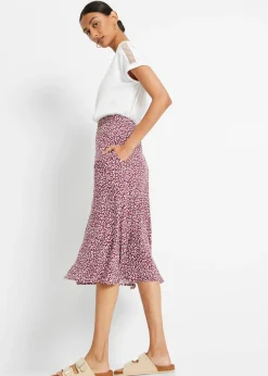Falda de viscosa hasta la rodilla con bolsillos y cintura cómoda