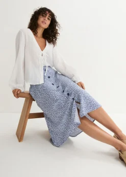 Falda de viscosa hasta la rodilla con bolsillos y cintura cómoda