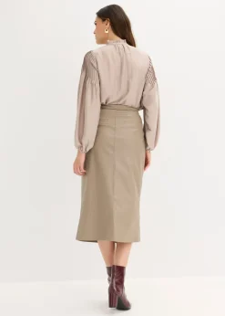 Falda midi cruzada de piel sintética