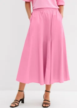 Falda midi de mezcla de algodón elástico