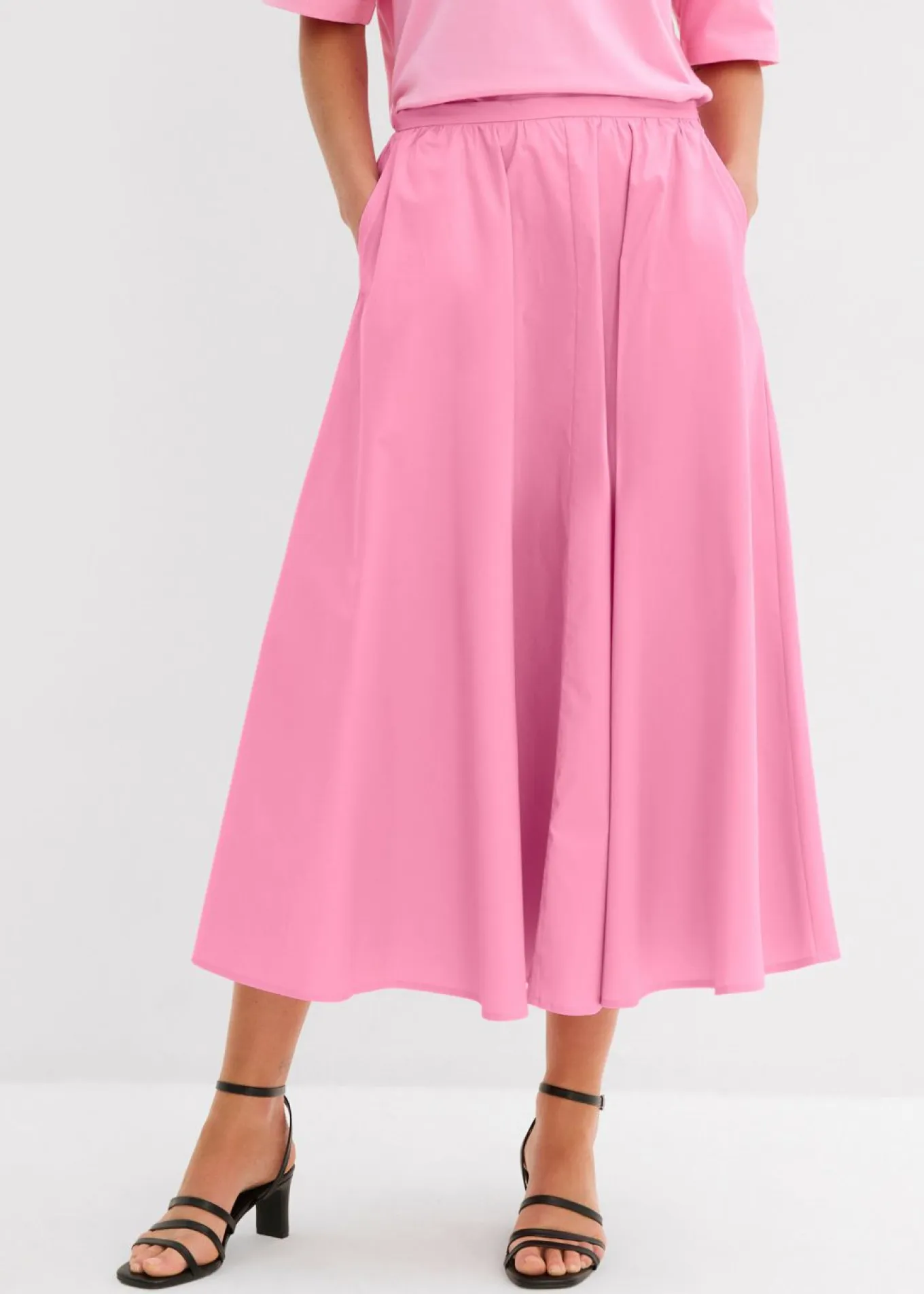Falda midi de mezcla de algodón elástico