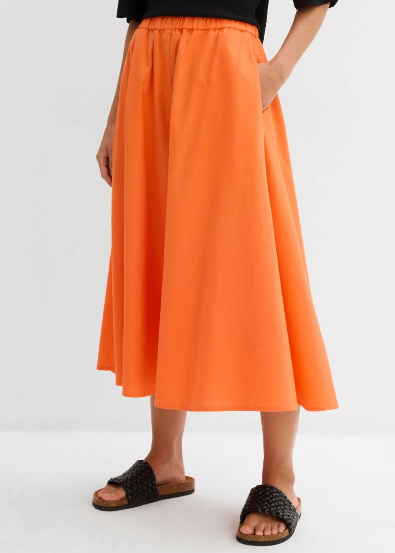 Falda midi de mezcla de lino