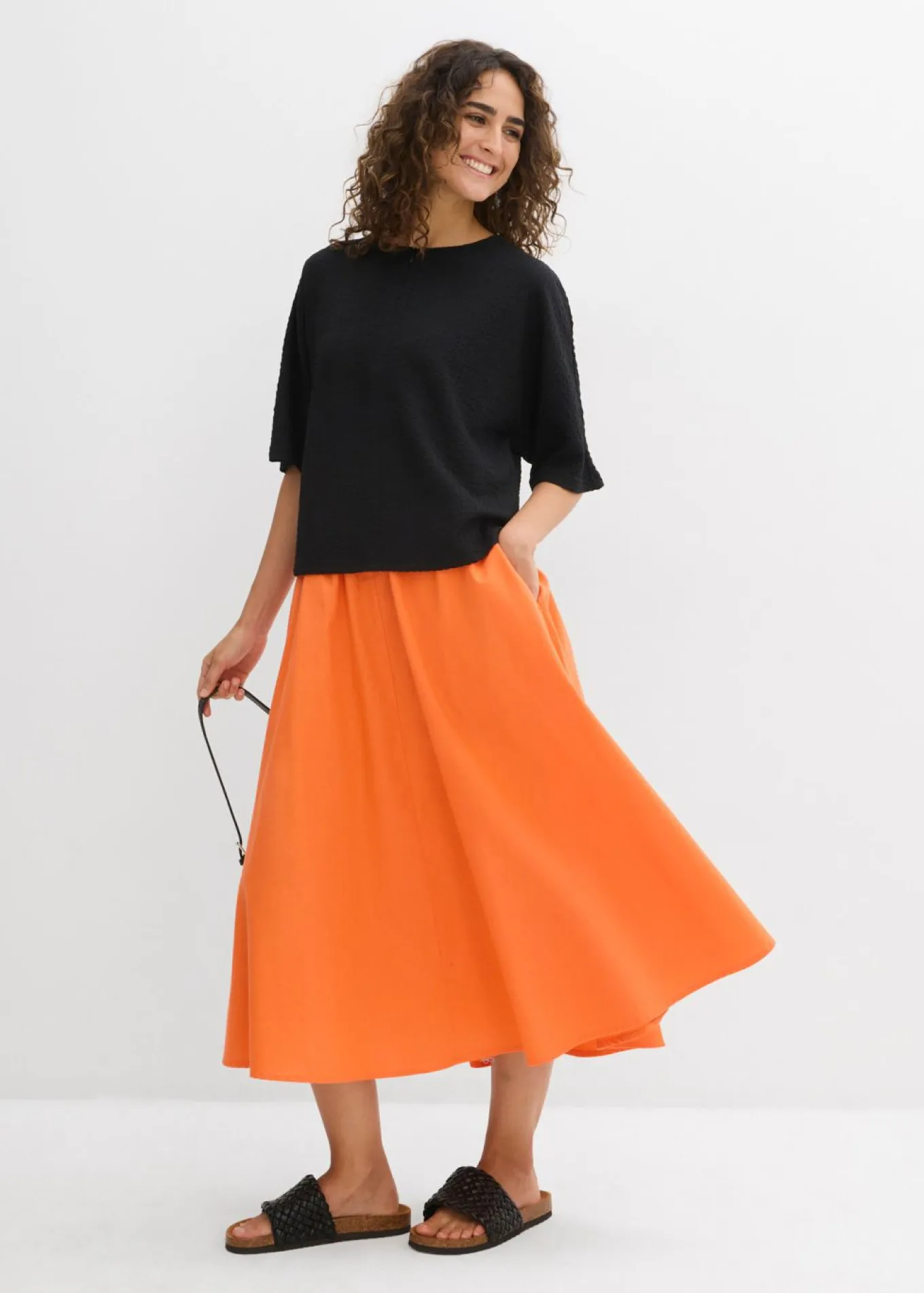 Falda midi de mezcla de lino