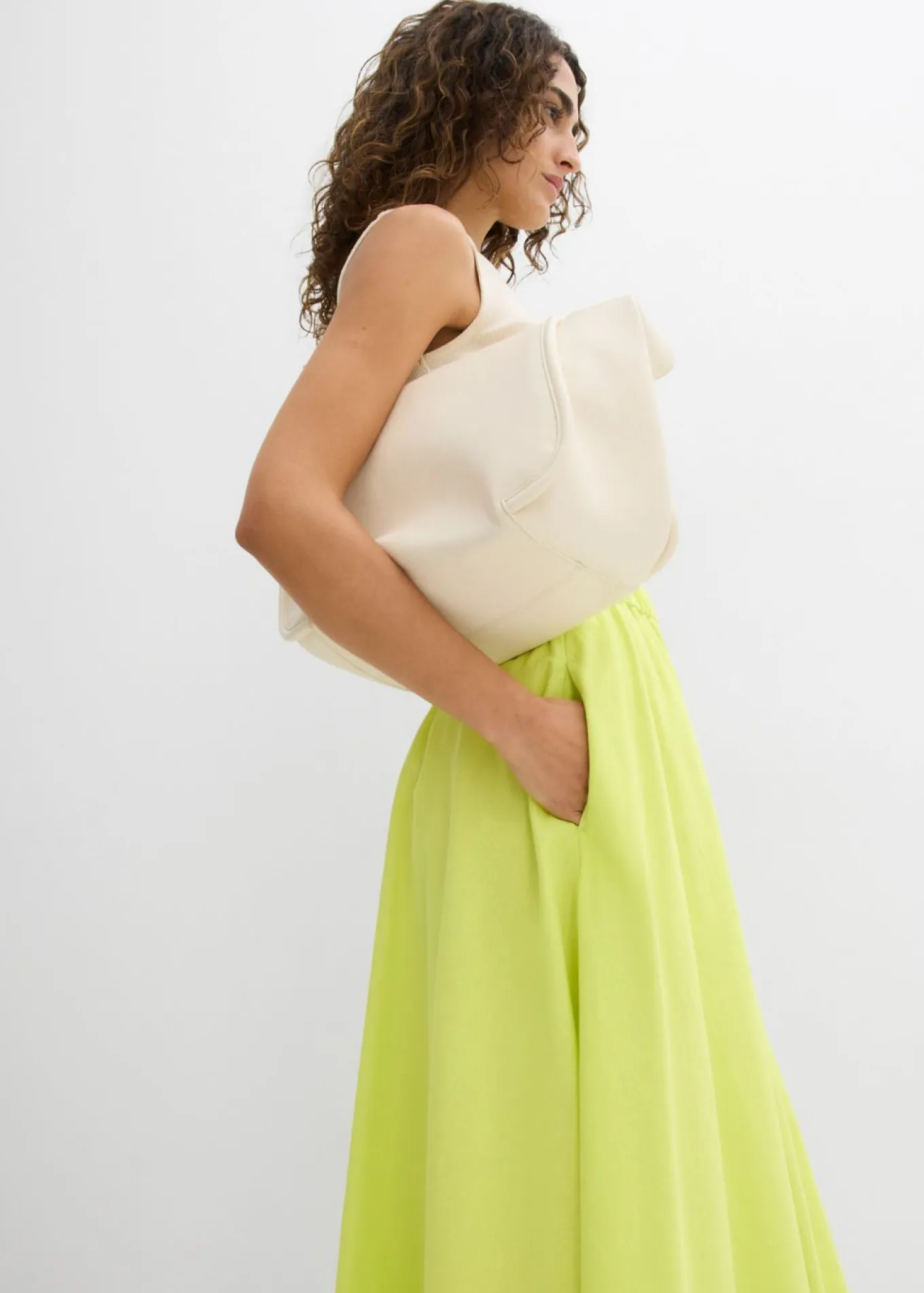 Falda midi de mezcla de lino