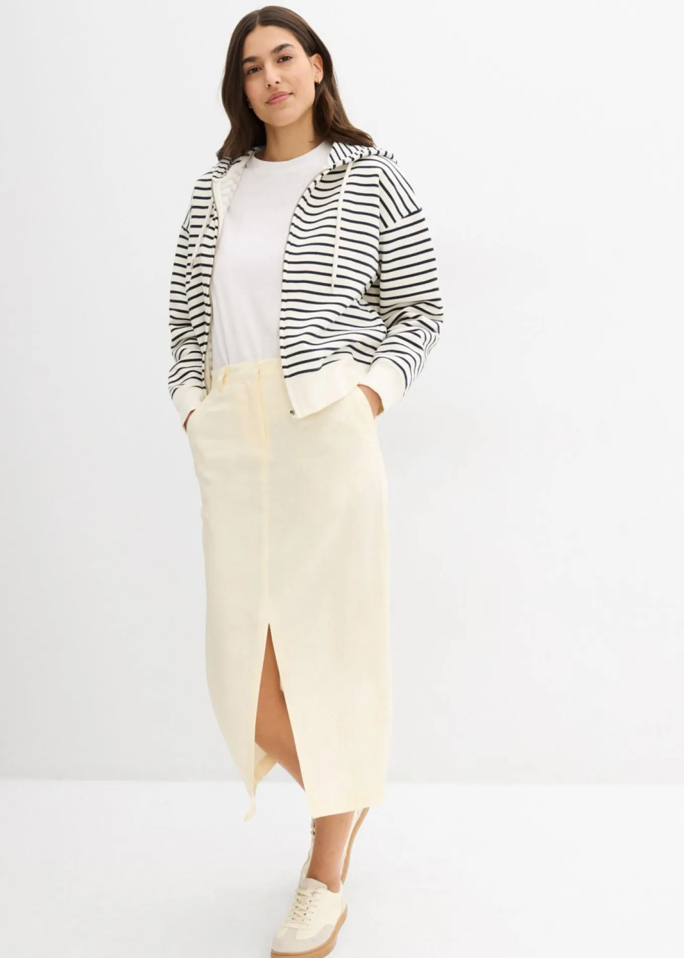 Falda midi de mezcla de lino vaporosa