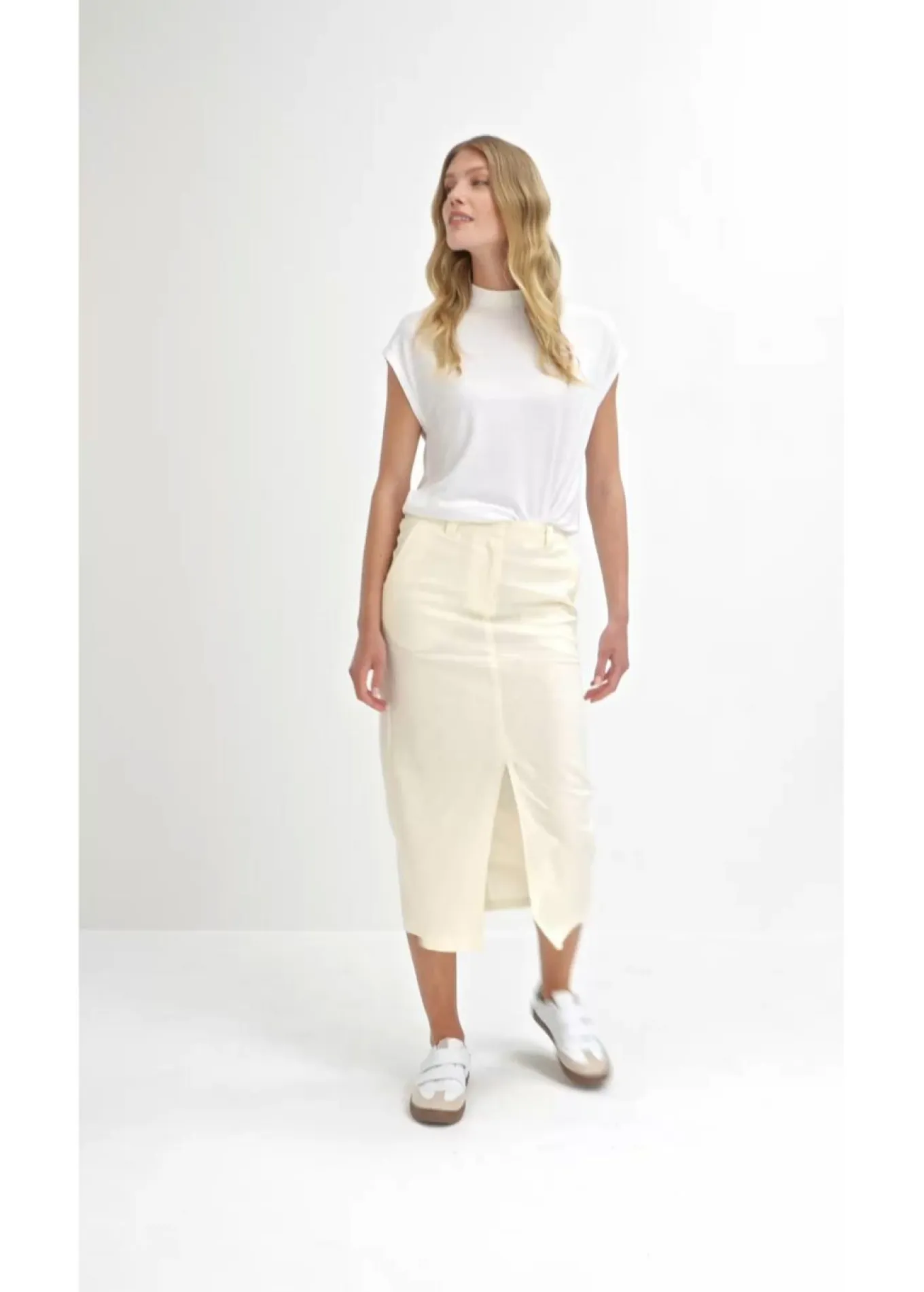 Falda midi de mezcla de lino vaporosa