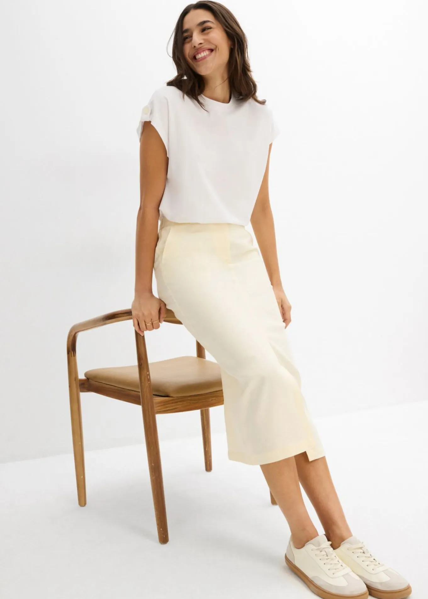 Falda midi de mezcla de lino vaporosa