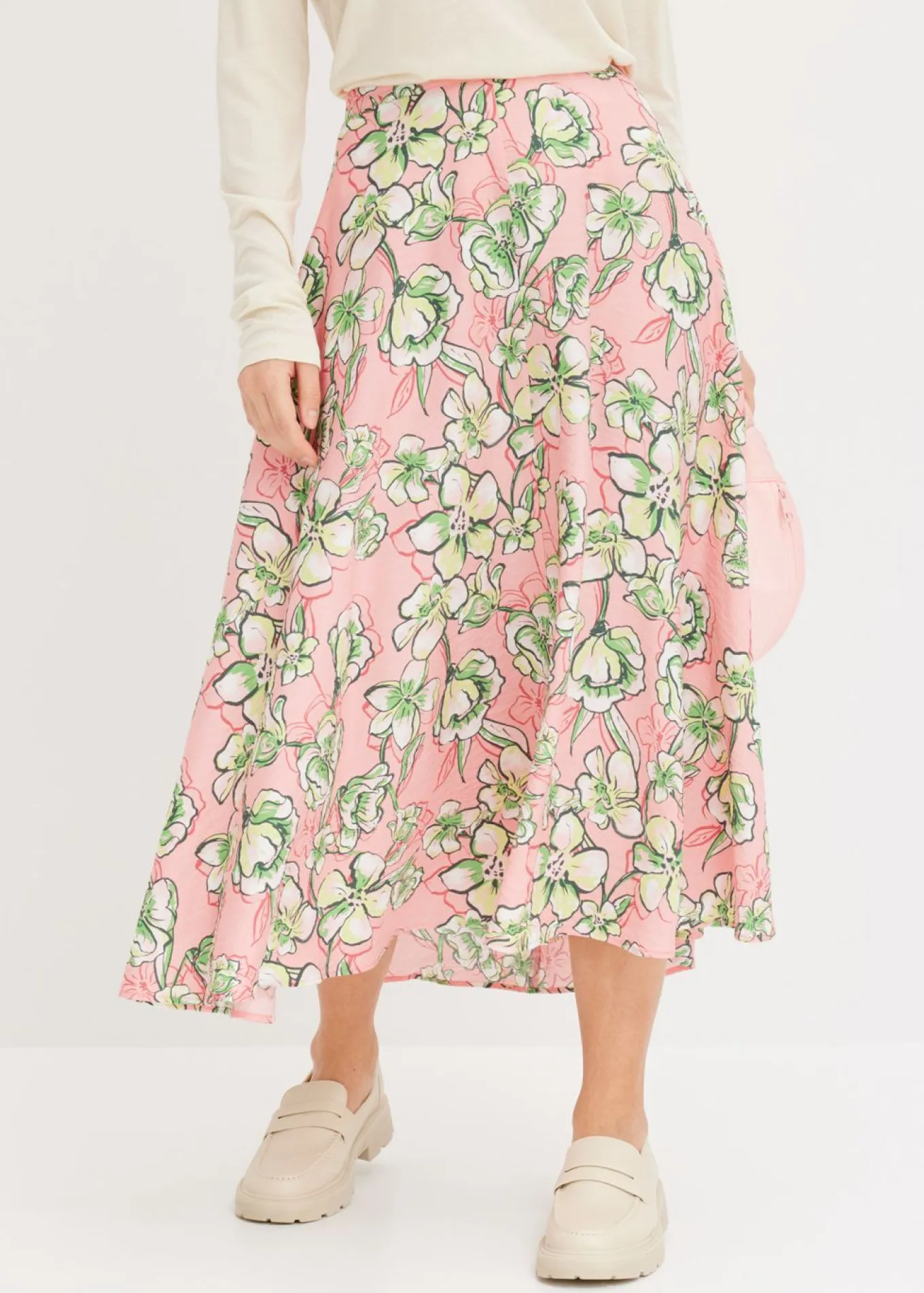 Falda midi de mezcla de viscosa fluida