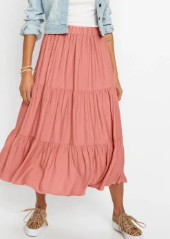 Falda midi de viscosa con efecto arrugado