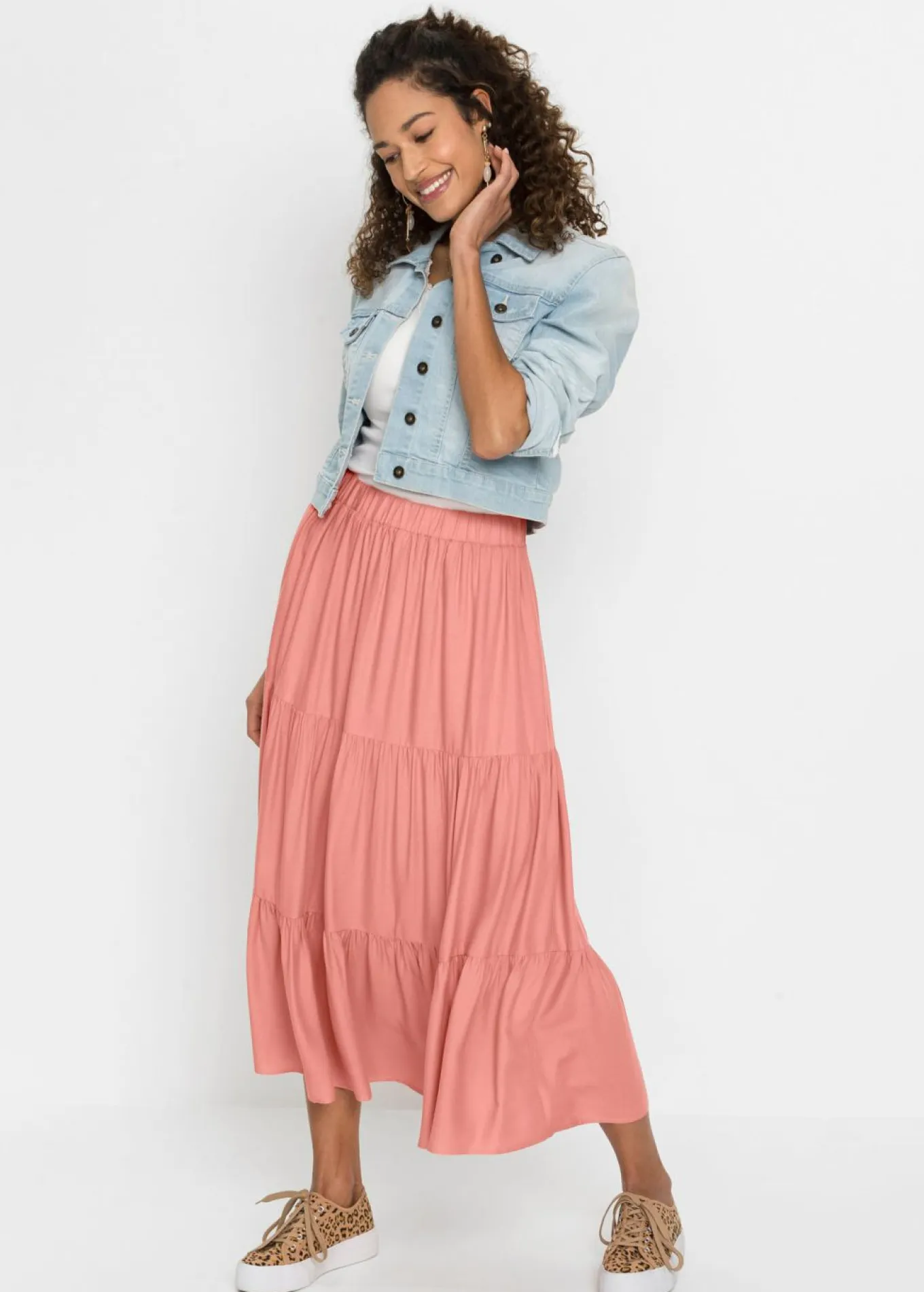 Falda midi de viscosa con efecto arrugado