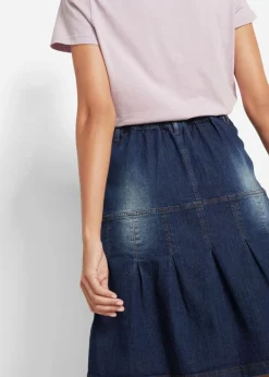 Falda vaquera con ribetes y cintura cómoda, corte en A