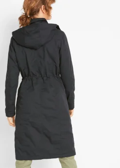 Gabardina larga , ajustada en la cintura y ligeramente acolchado con capucha