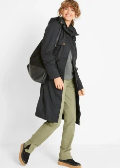 Gabardina larga , ajustada en la cintura y ligeramente acolchado con capucha