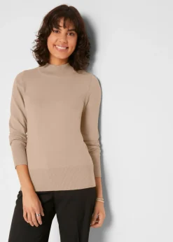 Jersey básico de punto fino con cuello alto y algodón reciclado