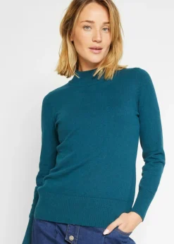 Jersey básico de punto fino con cuello alto y algodón reciclado