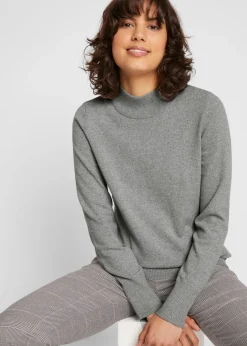 Jersey básico de punto fino con cuello alto y algodón reciclado