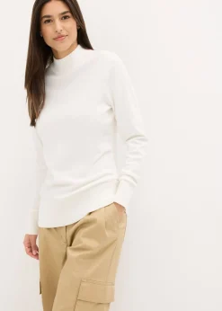 Jersey básico de punto fino con cuello alto y algodón reciclado