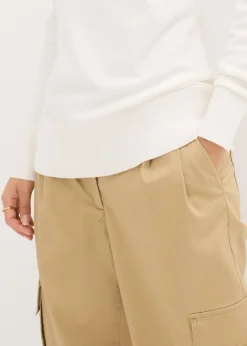 Jersey básico de punto fino con cuello alto y algodón reciclado