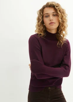 Jersey básico de punto fino con cuello alto y algodón reciclado
