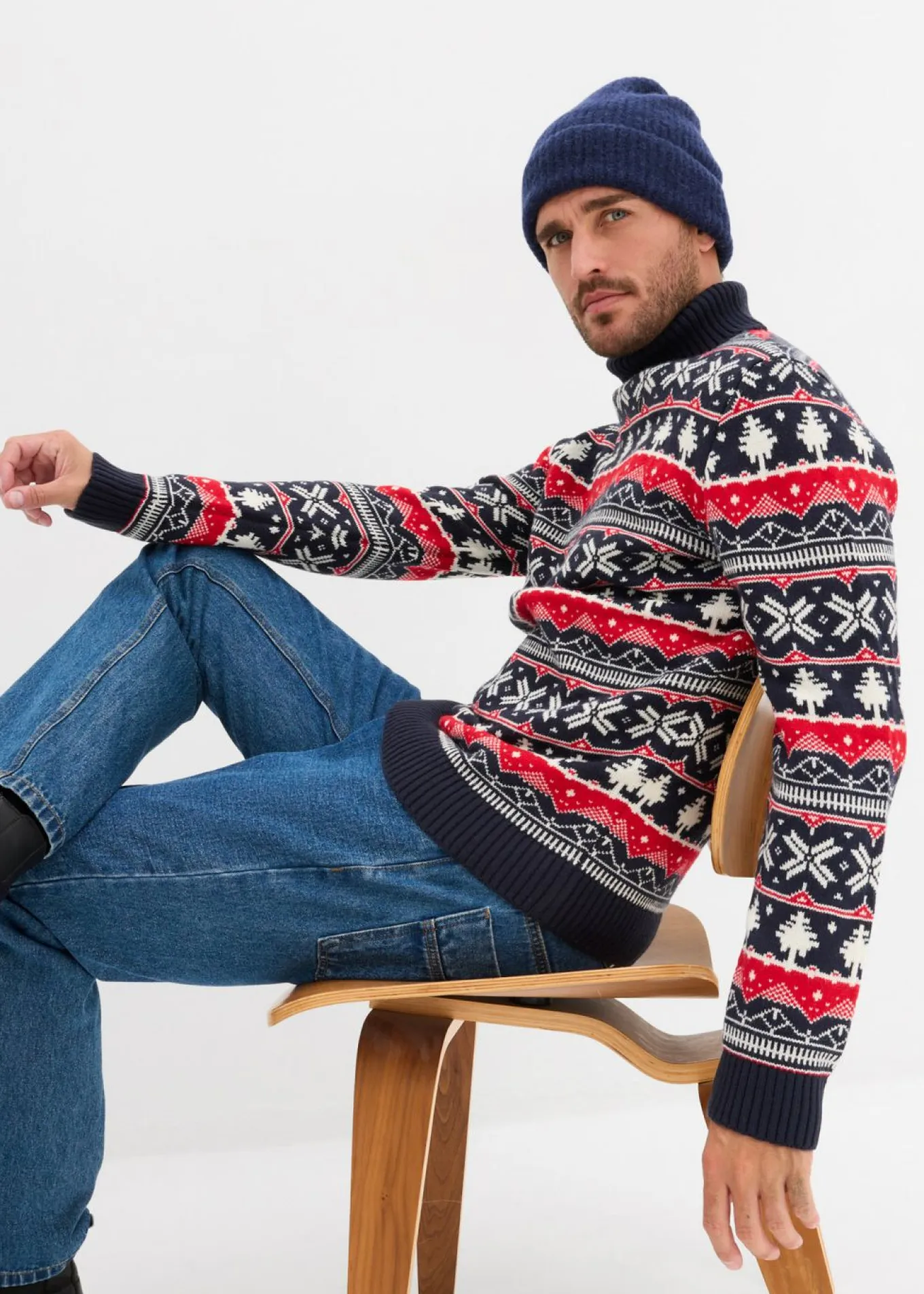 Jersey con cuello alto y patrón nórdico