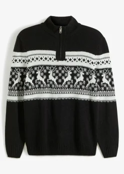 Jersey con cuello troyer y patrón nórdico