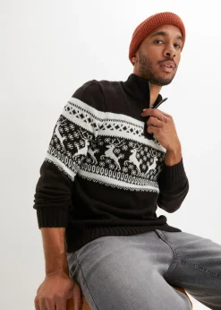 Jersey con cuello troyer y patrón nórdico