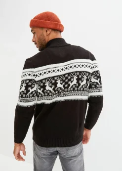 Jersey con cuello troyer y patrón nórdico