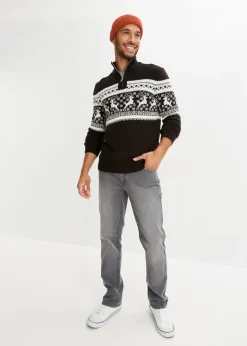 Jersey con cuello troyer y patrón nórdico