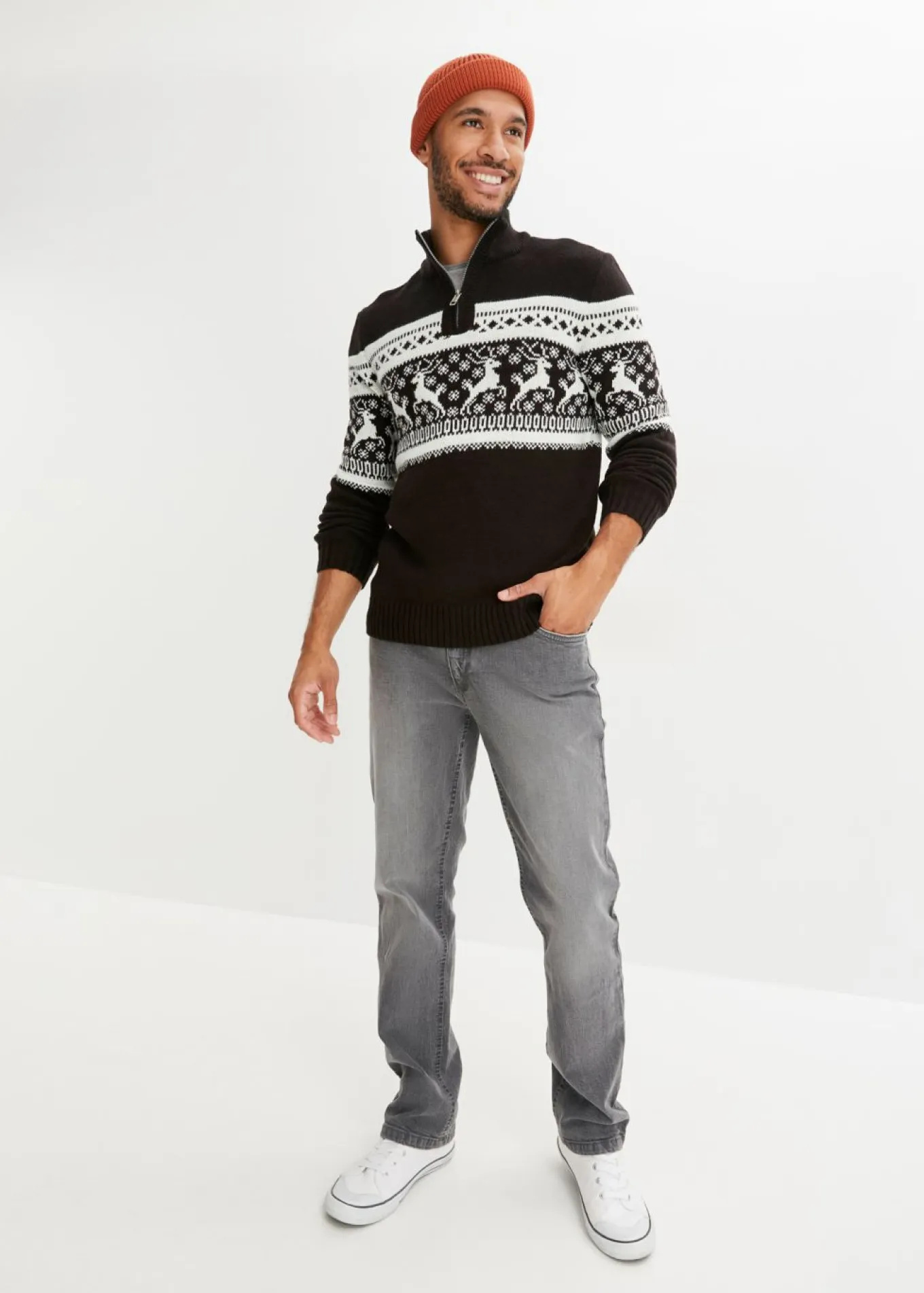 Jersey con cuello troyer y patrón nórdico