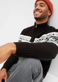 Jersey con cuello troyer y patrón nórdico