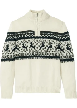 Jersey con cuello troyer y patrón nórdico