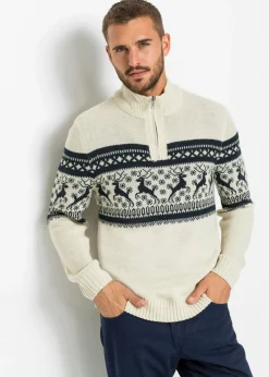 Jersey con cuello troyer y patrón nórdico