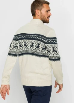 Jersey con cuello troyer y patrón nórdico