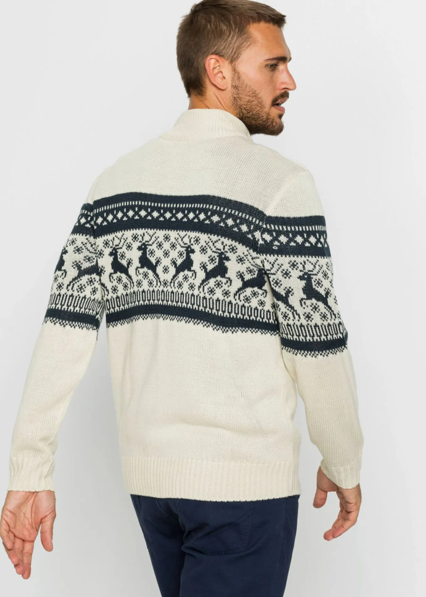 Jersey con cuello troyer y patrón nórdico
