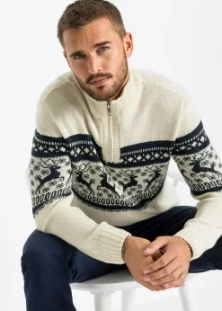 Jersey con cuello troyer y patrón nórdico