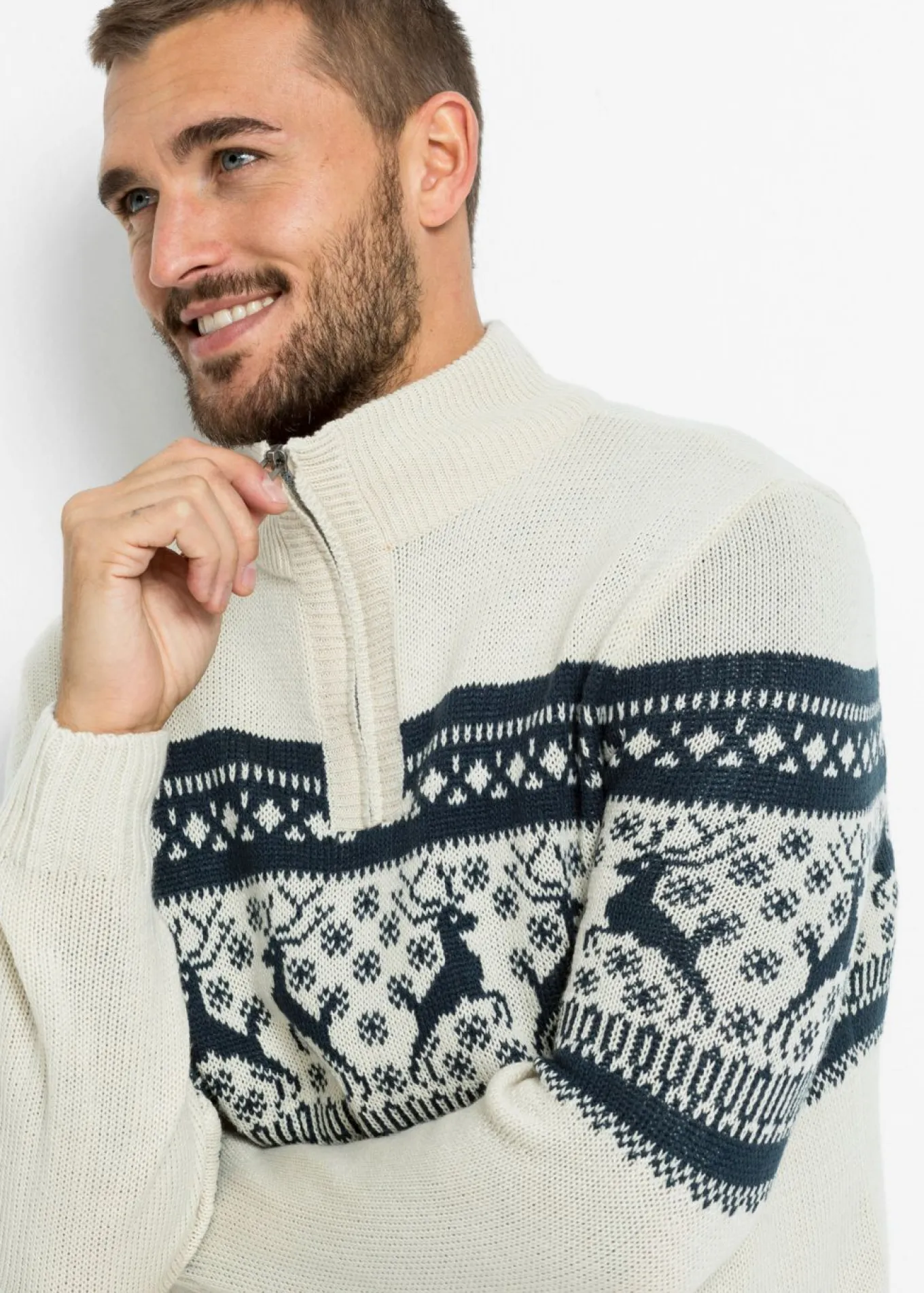 Jersey con cuello troyer y patrón nórdico