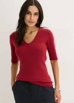Jersey de canalé de manga corta con viscosa