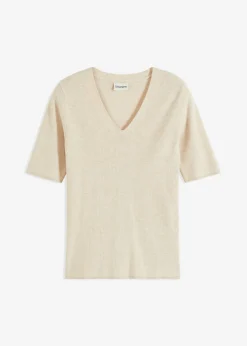 Jersey de canalé de manga corta con viscosa