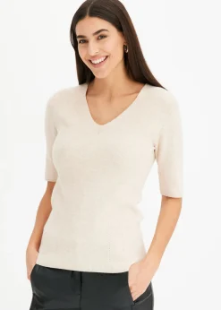 Jersey de canalé de manga corta con viscosa