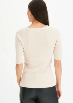 Jersey de canalé de manga corta con viscosa